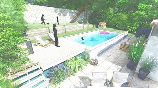 Pauchard : Projet 3D d'aménagement de jardin avec piscine