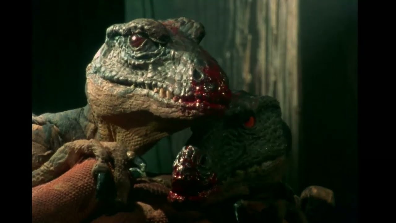 Deinonychus pair hunting Struthiomimus (Phil Tippett, 1985)