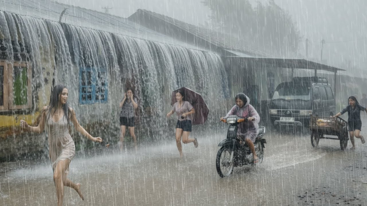 Экстремальная погода в Индонезии 🌧️ Сильный дождь и сильный ветер | Прогулка по холодному городу