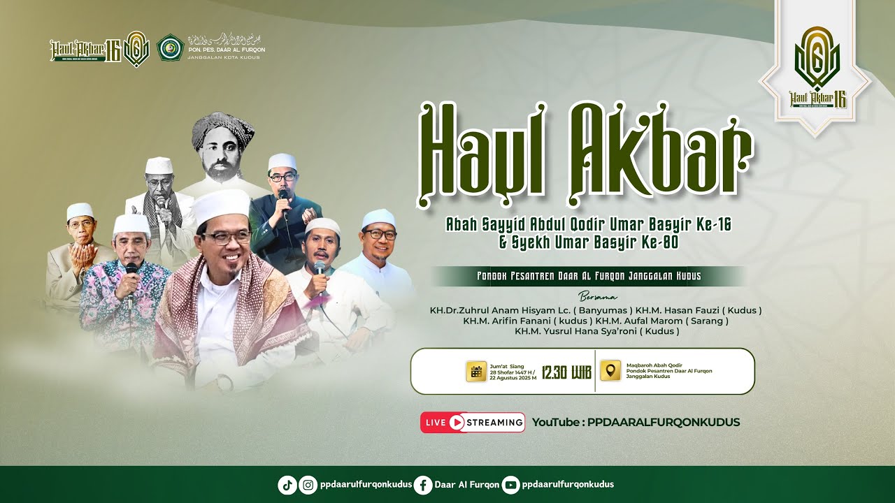 Haul Akbar Abah Abdul Qodir Umar Basyir Ke-16 Syekh Umar Basyir Ke-80 Ponpes Daar Al Furqon Kudus