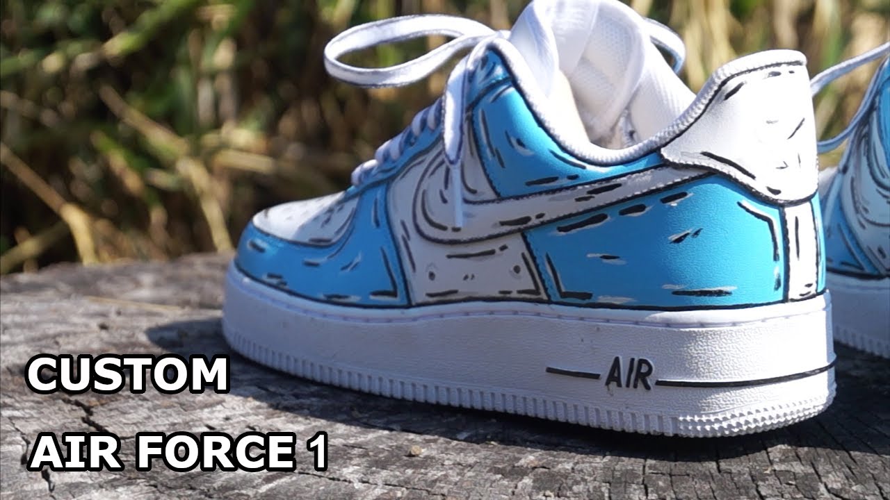 CUSTOM CARTOON LIGHT BLUE AIR FORCE 1 🎨 スケッチ風カスタムエア