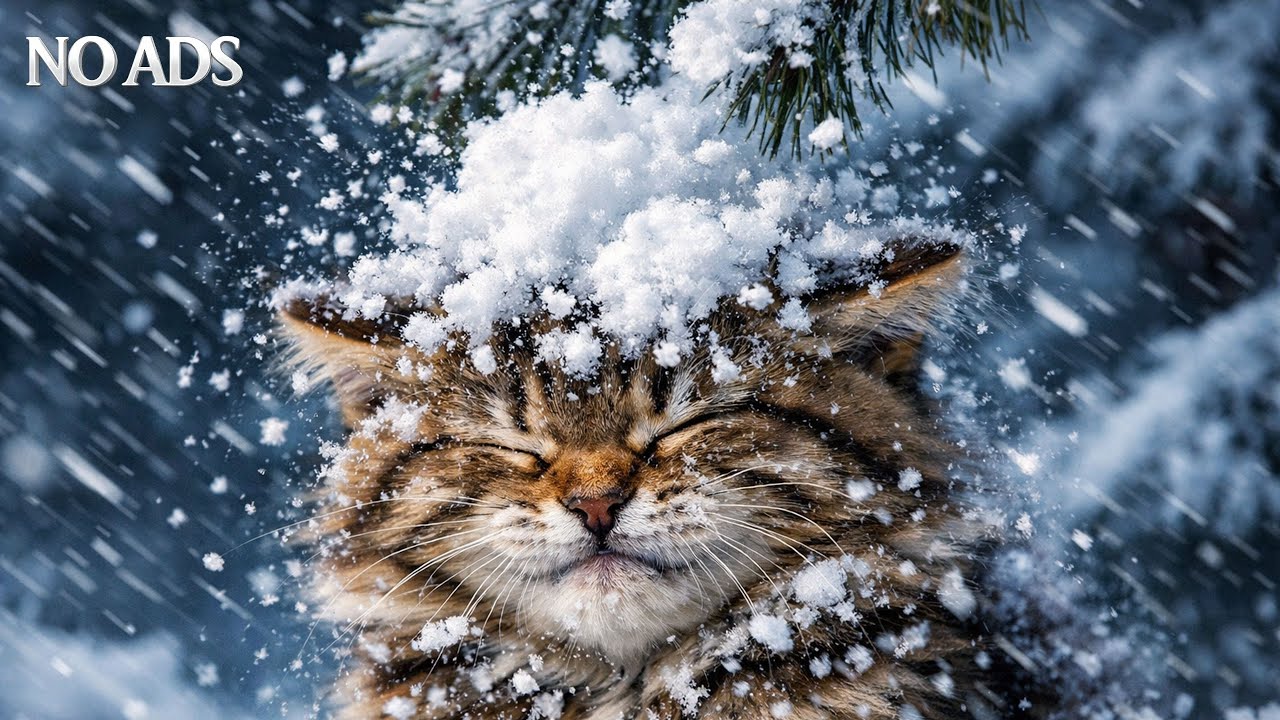 30 Minutes of Calm Winter Music with Kittens ❄️🐾 | Snowy Forest & Mountain Ambience (No Ads)