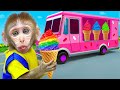 KiKi Monkey eats sweet Colorful Ice Cream from Truck | KUDO ANIMAL KIKI