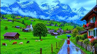 🌧️ Wengen in the Rain – Relaxing 4K Walk Through the Most Beautiful Swiss Alpine Village 🌧️