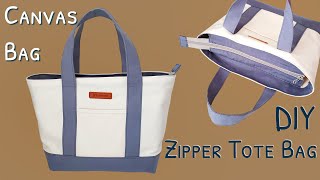 How to sew a zipper tote bag | DIY tote bag with zipper | tote bag sewing tutorial | canvas tote bag