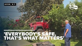 CAUGHT ON CAMERA: Dump truck driver crashes into tree to avoid hitting oncoming drivers
