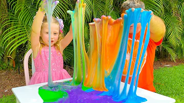 Nastya and dad make a giant multi-colored slime