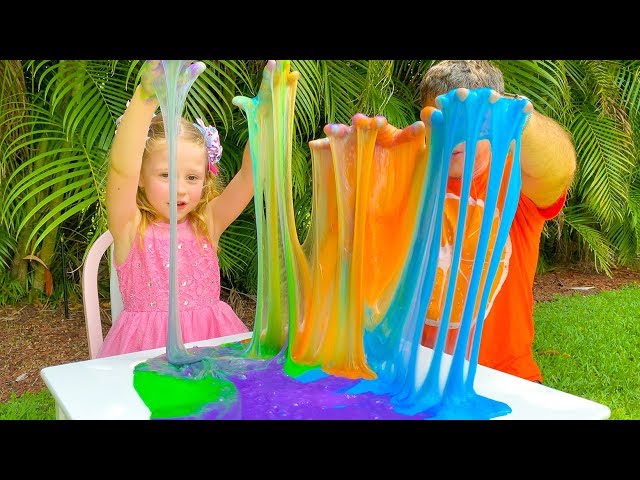 Nastya and dad make a giant multi-colored slime class=