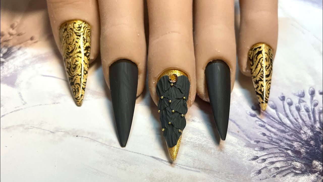 4d moulding gel black and gold nail art inspired by a dress YouTube