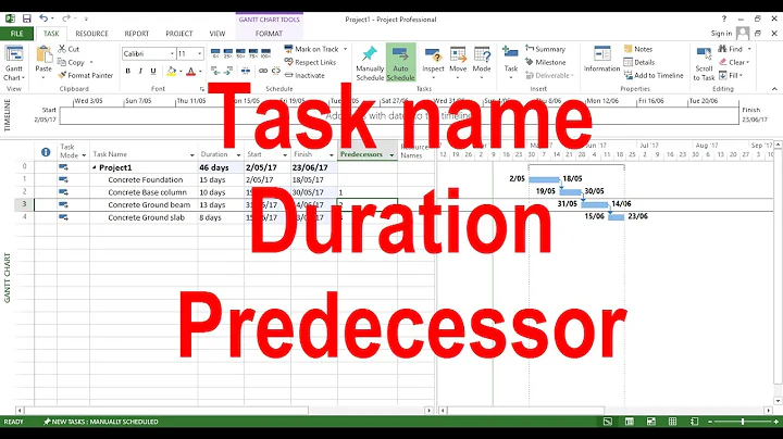 Task name, Duration, Predecessor MS Project