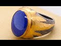 Blue Lapis Lazuli Ring, Oval Lapis, 24K Gold and Silver Texture