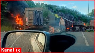 Convoy of Russian military equipment hit in Russian territory -Strong fire and blast occur on road