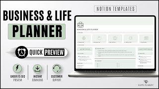 Notion Business & Life Planner Template | Sage Green Dashboard | Quick Preview