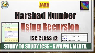 Harshad Number Java using recursion | Harshad Number Code in Java | ISC recursion computer board ISC