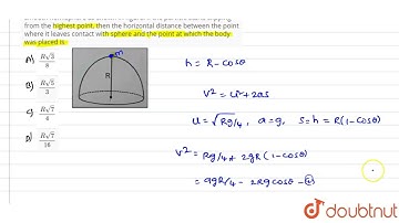 A particle of mass m is projected with speed sqrt(Rg/4) from top of a smooth hemisphere as shown...