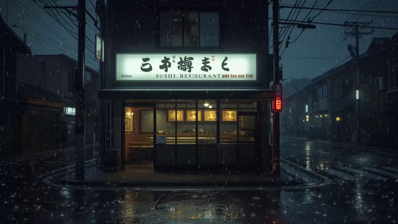 Quiet Sushi Restaurant in the Rain 🌧️ Japanese Street Night Lofi | Cozy & Peaceful