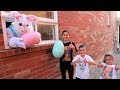 Giant Bunny and Kids Play In Real Life Surprise Eggs with Toys