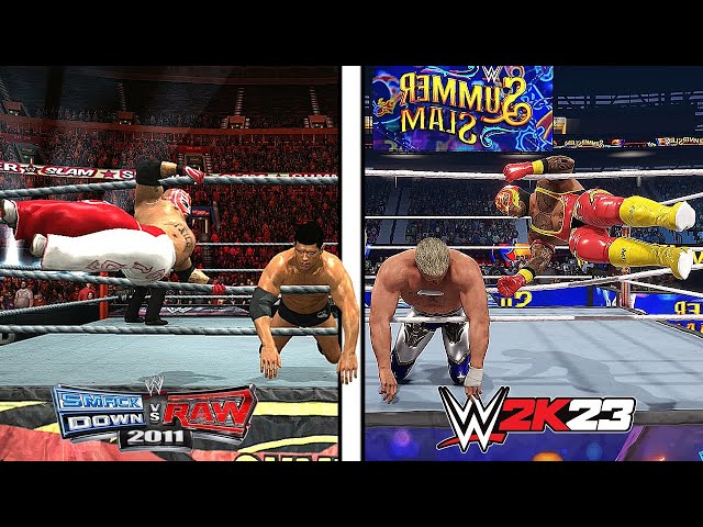 WWE Smackdown vs Raw 2011 vs WWE 2K23 !! (Epic Finishers Comparison ) class=