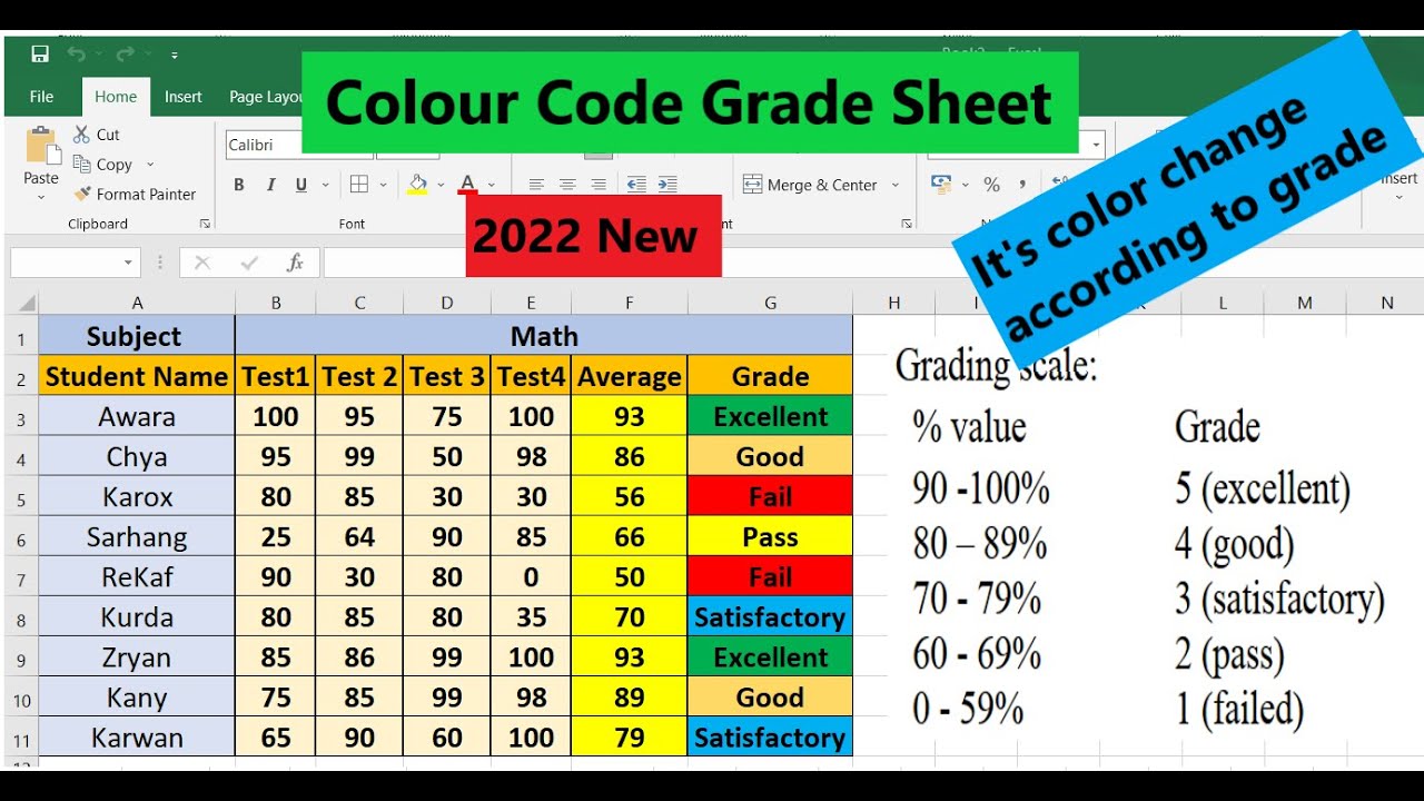 student grade sheet excel