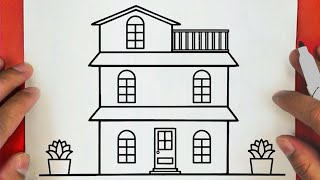 رسم منزل سهل/ رسم سهل / تعليم الرسم للمبتدئين خطوة بخطوة / How to draw a house easy step by step