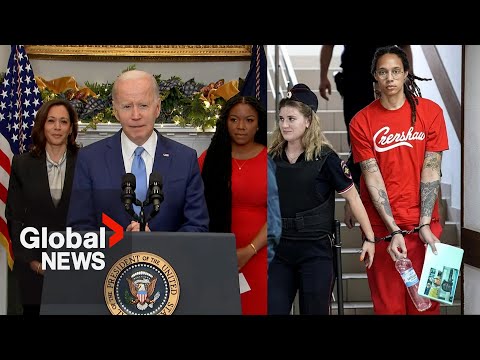 Biden speaks after brittney griner released in prisoner exchange with russia | live