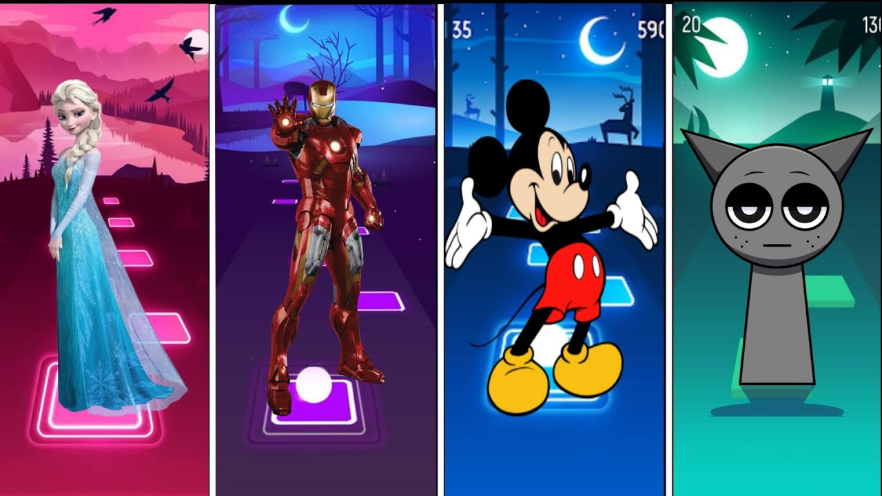 🎵" Tiles Hop : Frozen, Iron Man & Mickey Mouse Epic Music Challenge ! "