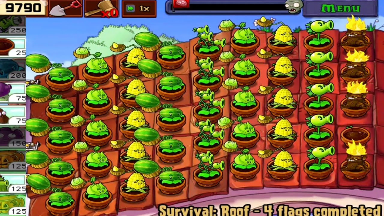 Plants vs Zombie | Survival Roof - Plants Vs All Zombies :1 - 5 Flags ...