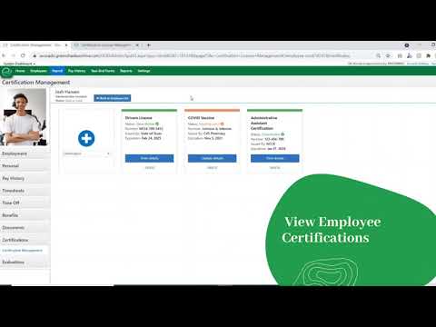 Start tracking employees certifications, licenses, vaccinations, are more with the Certification Tracking Module. The certification tracking feature stores documents and runs daily automated reports to notify the system (or anyone you want-- admins, managers, and/or employees) of compliance violations within a set expiration period. Start tracking employees certifications, licenses, vaccinations, are more with the Certification Tracking Module. The certification tracking feature stores documents and runs daily automated reports to notify the system (or anyone you want-- admins, managers, and/or employees) of compliance violations within a set expiration period.