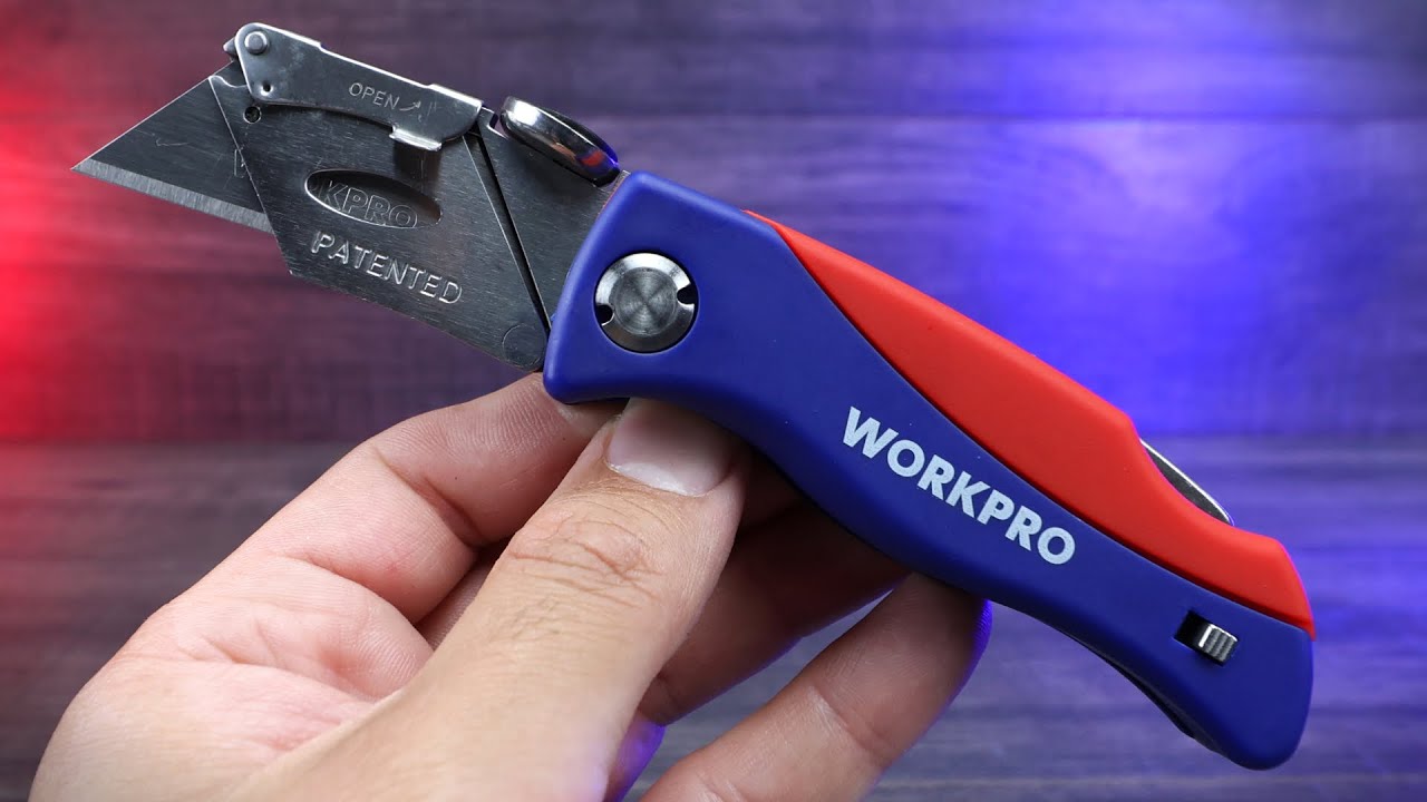 WorkPro Retractable Utility Knife and Self Retracting Safety Box Cutter 2 in 1 with 2 Extra Blades Included