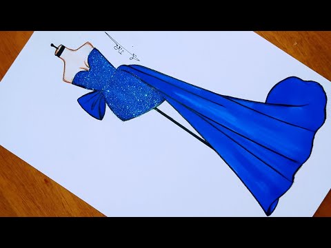 How to draw a beautiful blue dress very easy step by step | Easy drawing -  YouTube