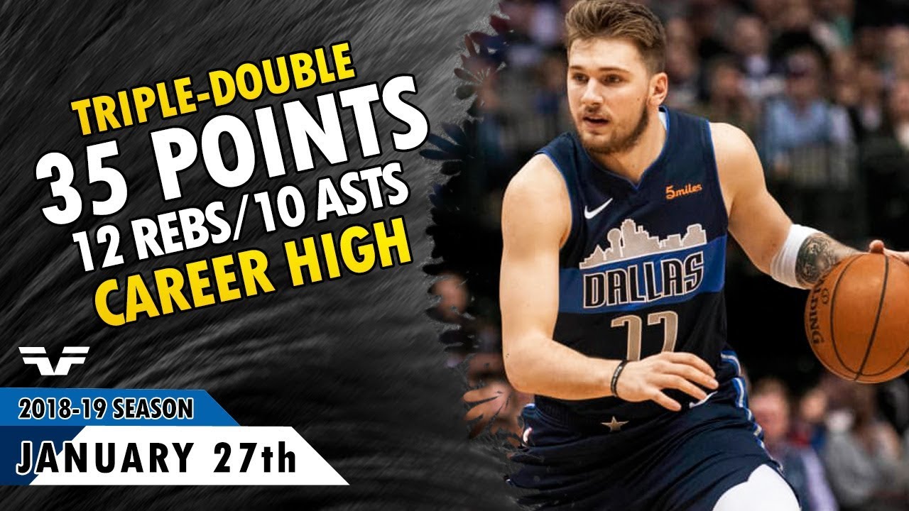 Luka Doncic Triple-Double - 2019.01.27 - Mavs vs Raptors - 35 Pts, 12 ...