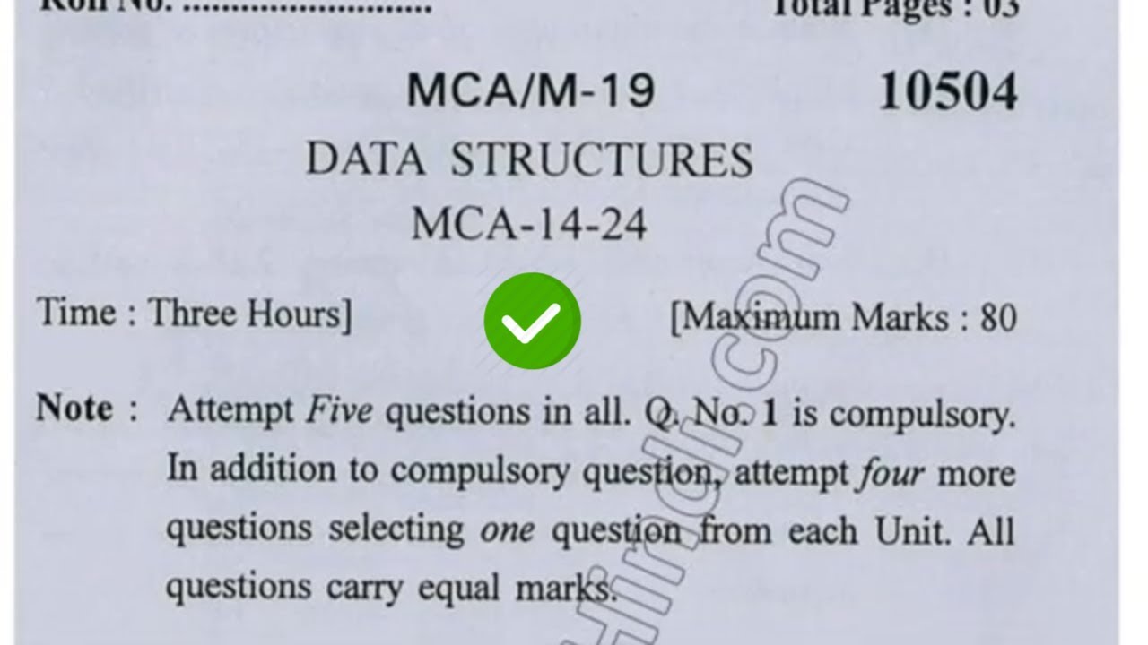 2019 Kuk MCA 2nd Sem Data Structure Question Paper - YouTube