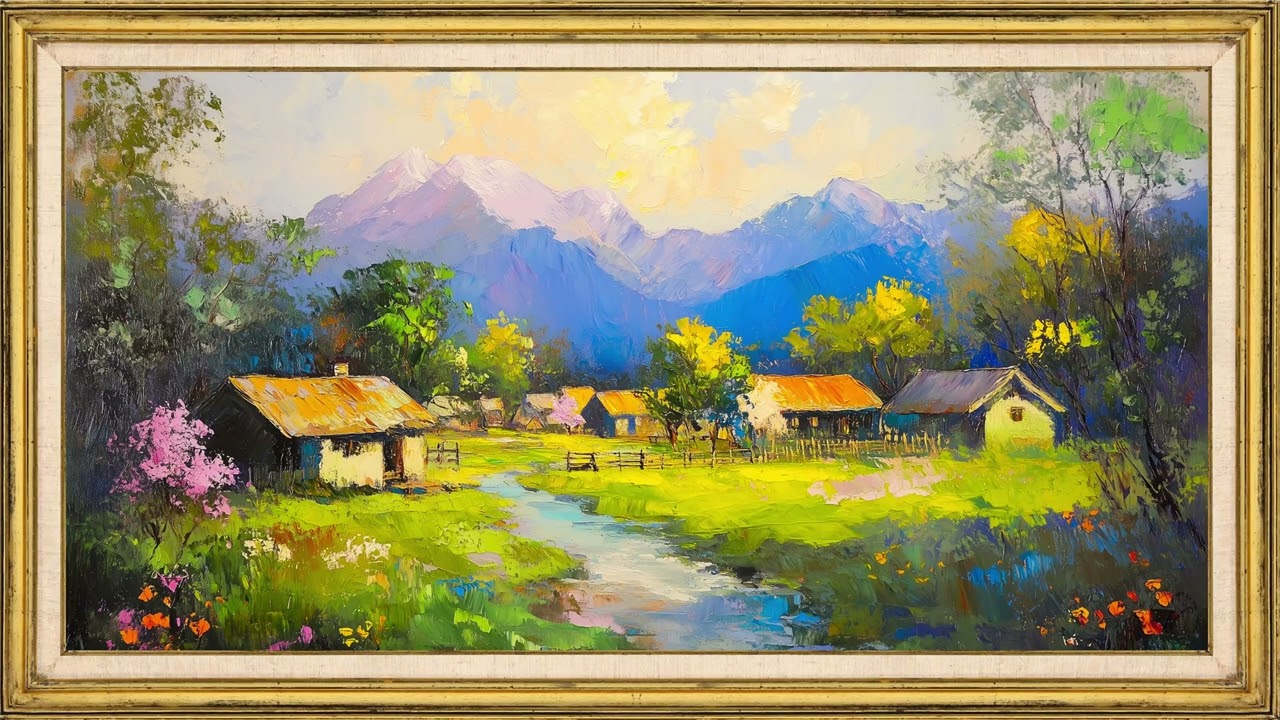 2 Hours Relaxing Landscape Painting Screensaver | Framed Countryside Art TV | Calm Nature Ambience