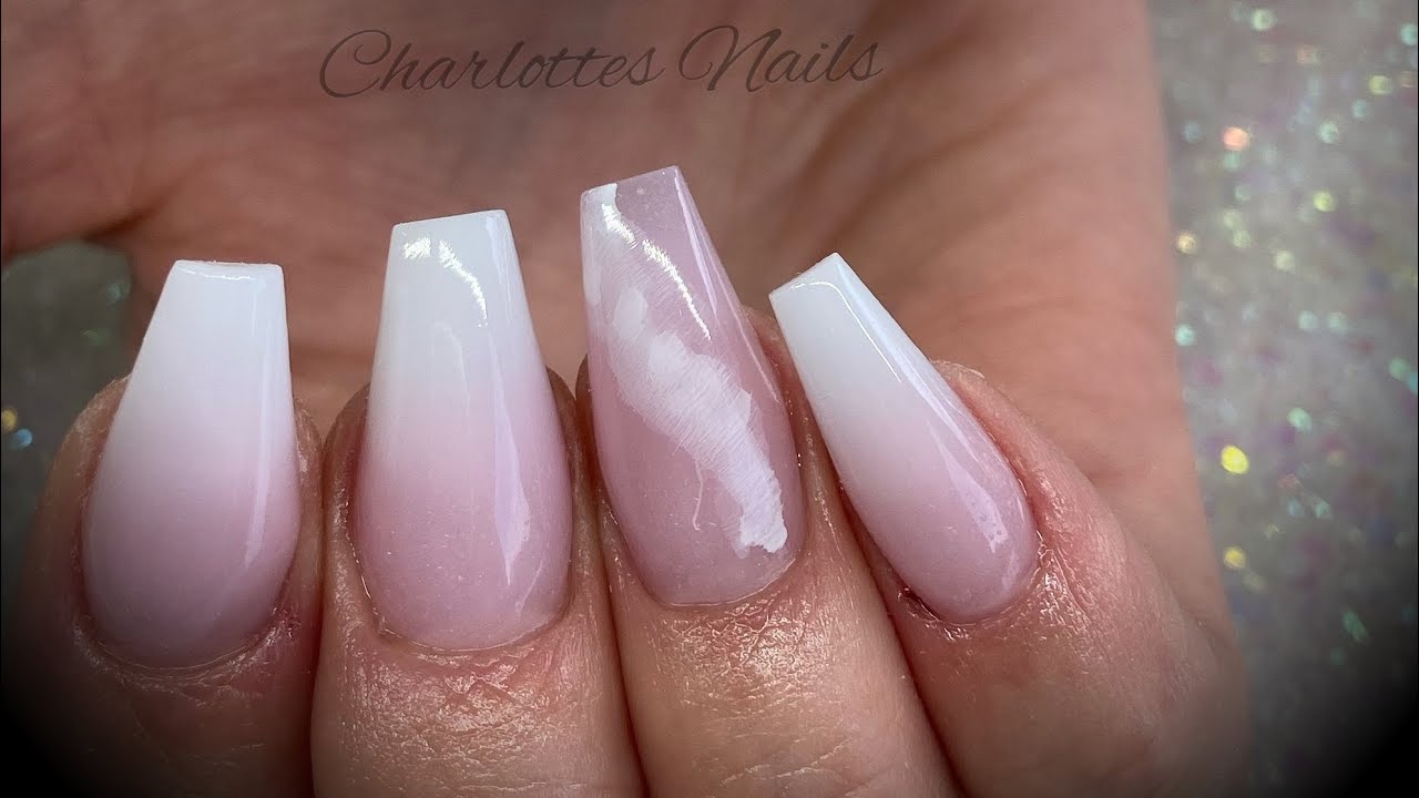 Acrylic nails - pink & white ombré with smokey ink - YouTube