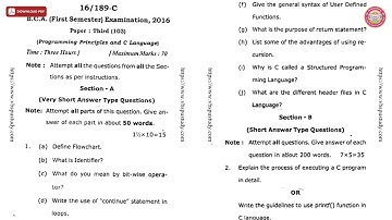 BCA 1ST SEM PROGRAMMING PRINCIPAL AND C LANGUAGE C 2016 | VBSPU