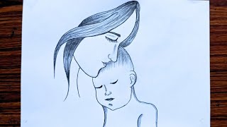 Mother's day drawing easy/Happy Mother's day drawing/How to draw Mother's and daughter love