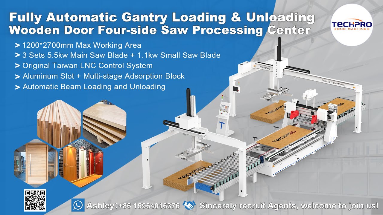 Double Gantry Loading & Unloading Wooden Door Four side Saw Cutting Processing Center