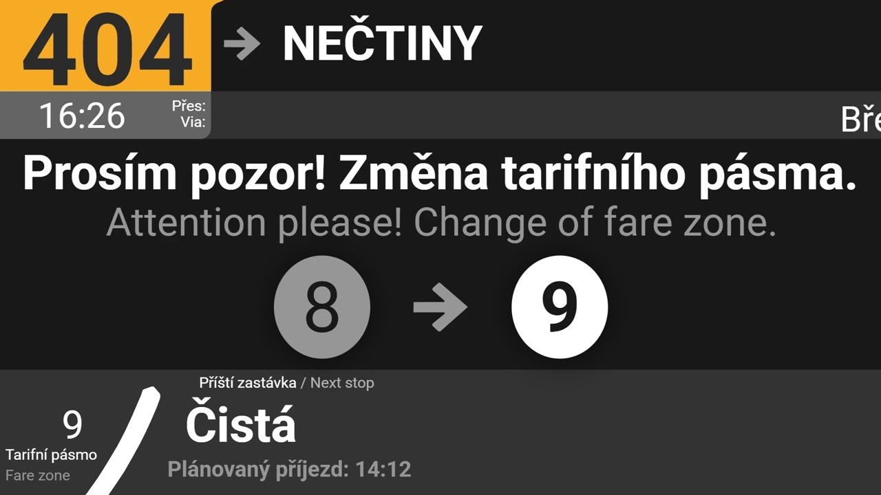 Hlášení linky 404 ze Zličína do Nečtin