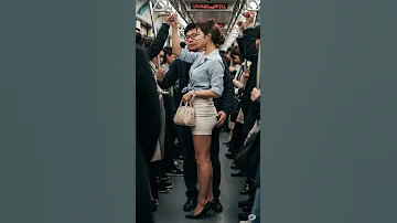A Beautiful Japanese Girl Standing On A Crowded Tokyo Shibuya Train 8 727 