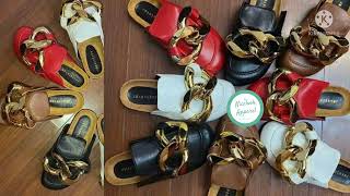 Summer Women Leather  Slippers Platform Metal Chain Slides Lady Slaps Luxury Replica Designer Shoes
