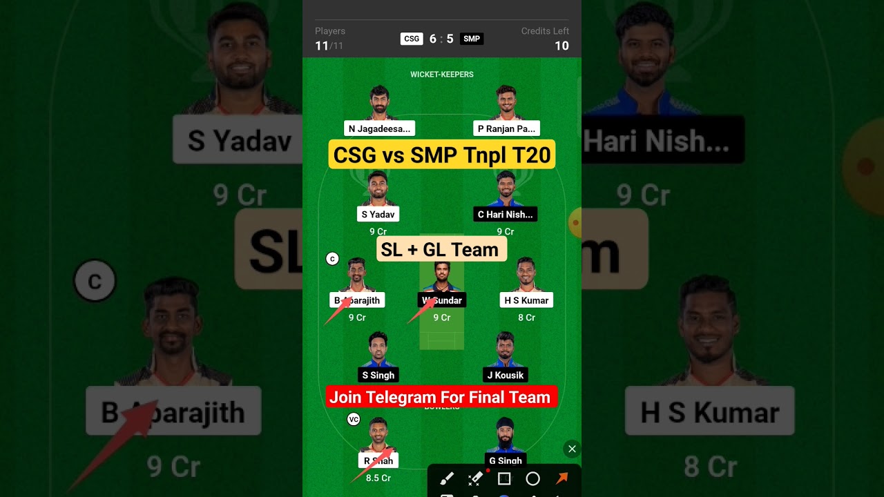 CSG vs SMP Dream11 Prediction, CSG vs SMP Dream11 Team, CSG vs SMP Tnpl T20 Dream11 Team Today Match