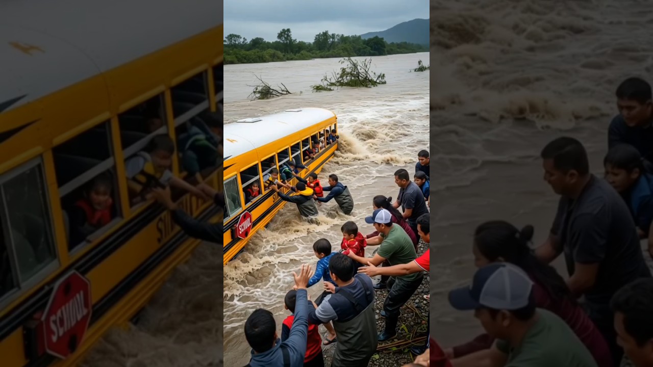 Kids Pulled from Flood Just Before School Bus Swept Away 