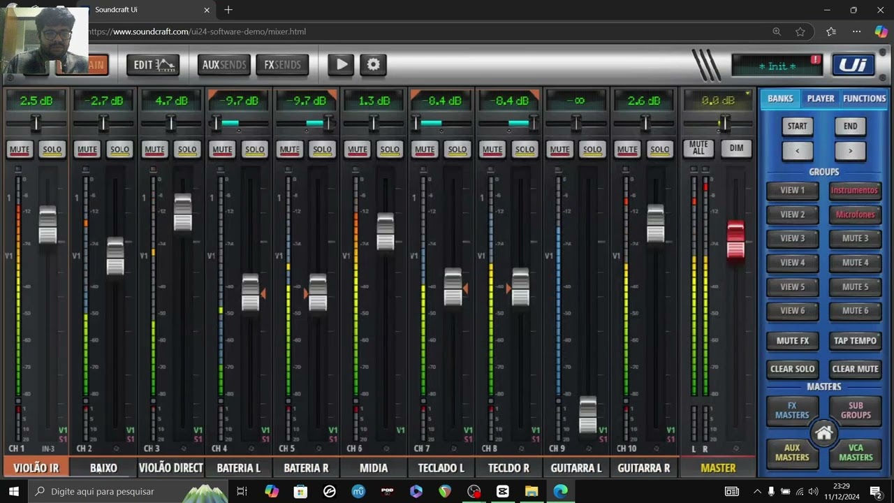 Curso de Audio Ui24 : mixando por canal a banda com a referência de master no SUBGRUPO.