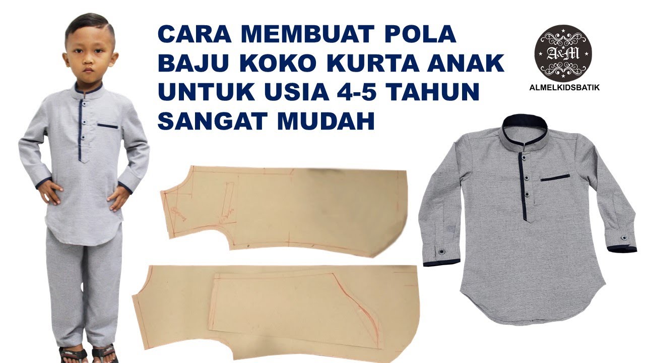 CARA MEMBUAT POLA BAJU KOKO KURTA ANAK  @AlMelkids Batik how to make a child's koko kurta pattern