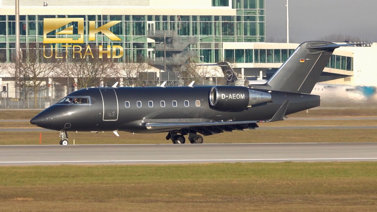 4K) Bombardier Challenger 604 from MHS Aviation D-AEOM arrival at