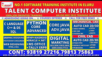 TALENT COMPUTER INSTITUTE COURSES OFFERED MS OFFICE C PYTHON JAVA AUTOCAD DEVOPS DOTNET PHOTOSHOP