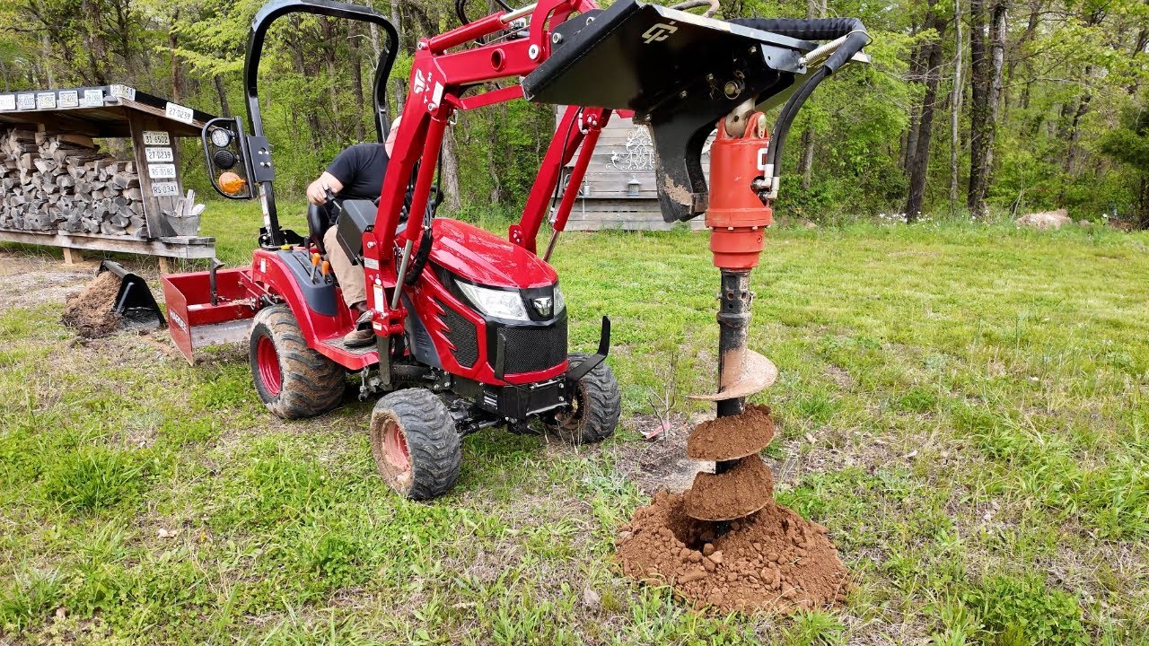 Post Hole Digger on Subcompact Tractor - YouTube