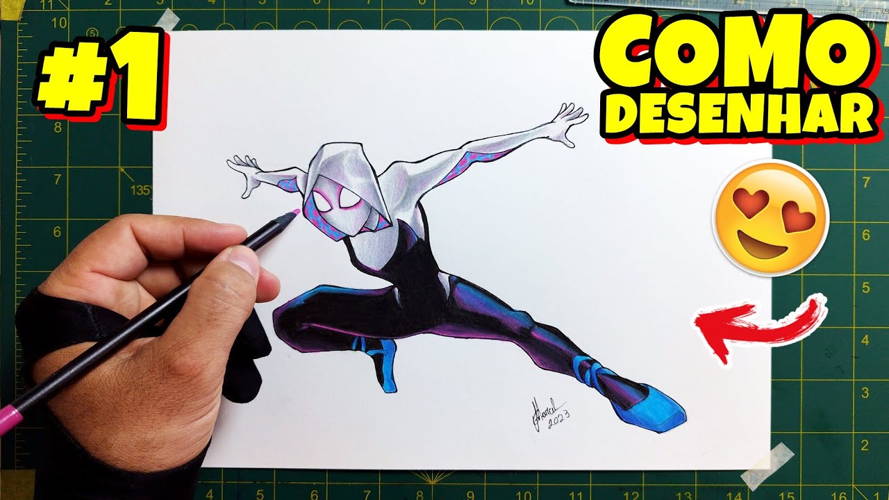 Como desenhar a SPIDER GWEN (Aranha Fantasma) ARANHAVERSO 2 passo a ...