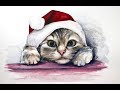 Watercolor Christmas Kitten Painting Tutorial