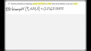 Math 209 : 4.3 #27 (Statistics Tutorial : Binomial Distributions - binompdf & binomcdf)